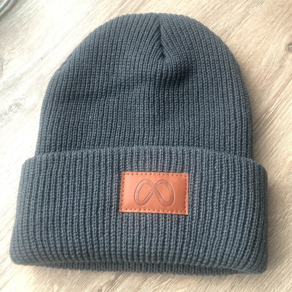 Unisex META Logo Leather Patch Beanie Gray Hat